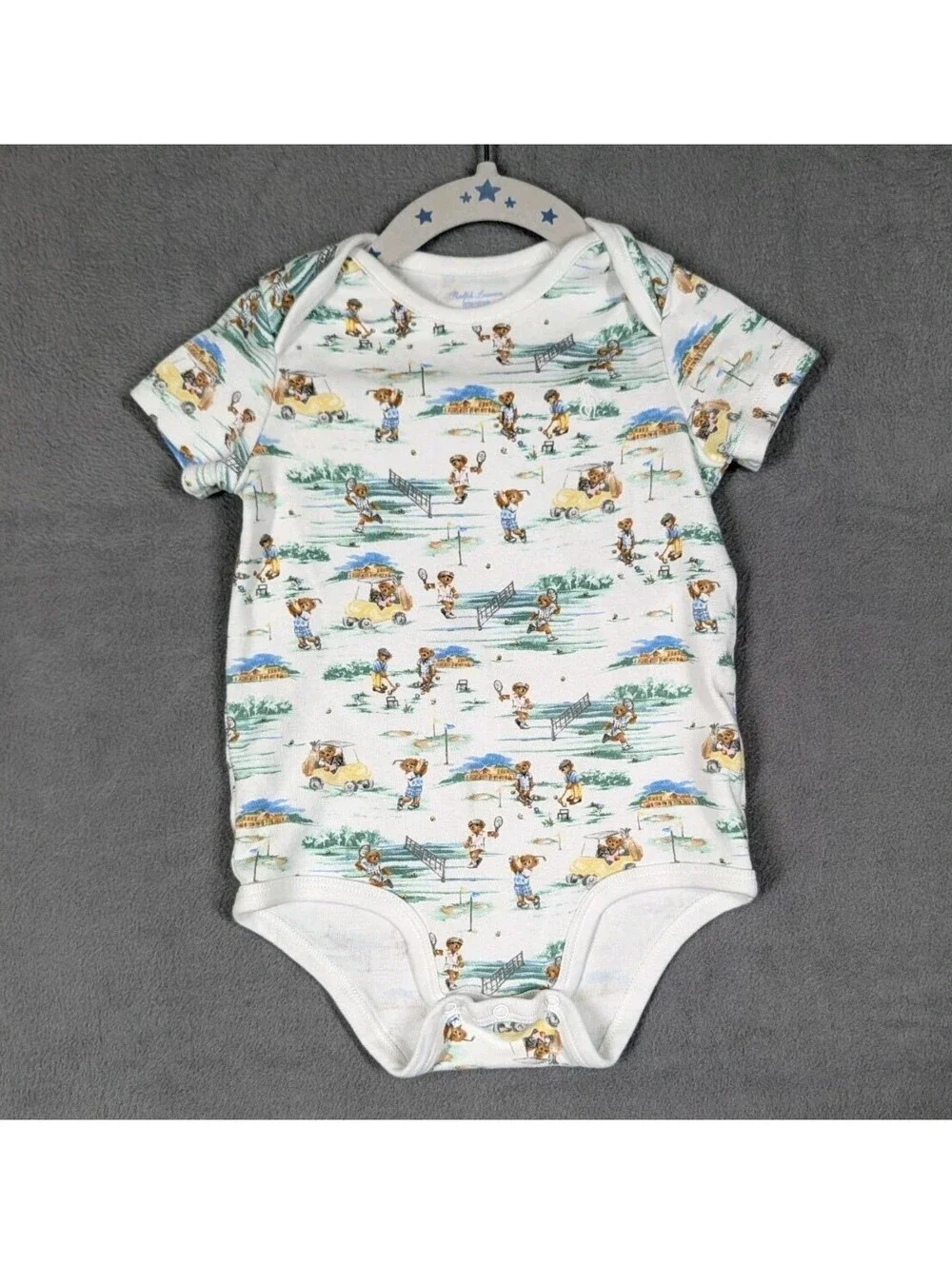Polo Ralph Lauren Boys 24M Blue Gray Camo Polo Bear Hoodie Bodysuit 3pcs Lot